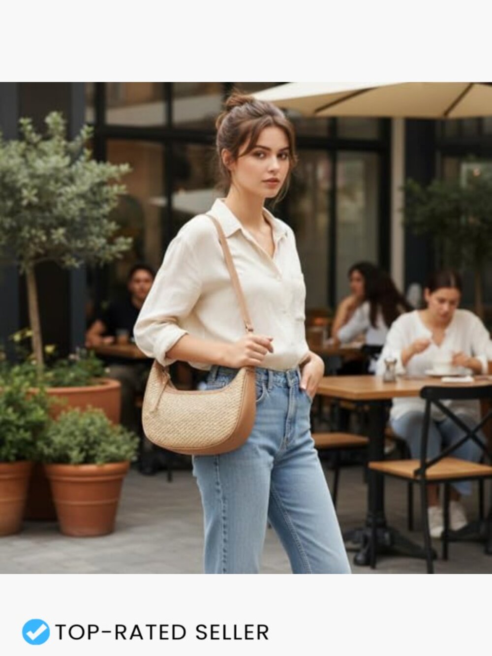 Natural Straw Tote Bag Handwoven Beach Bag Summer Retro Crossbody Shoulder Hobo - Picture 3 of 7